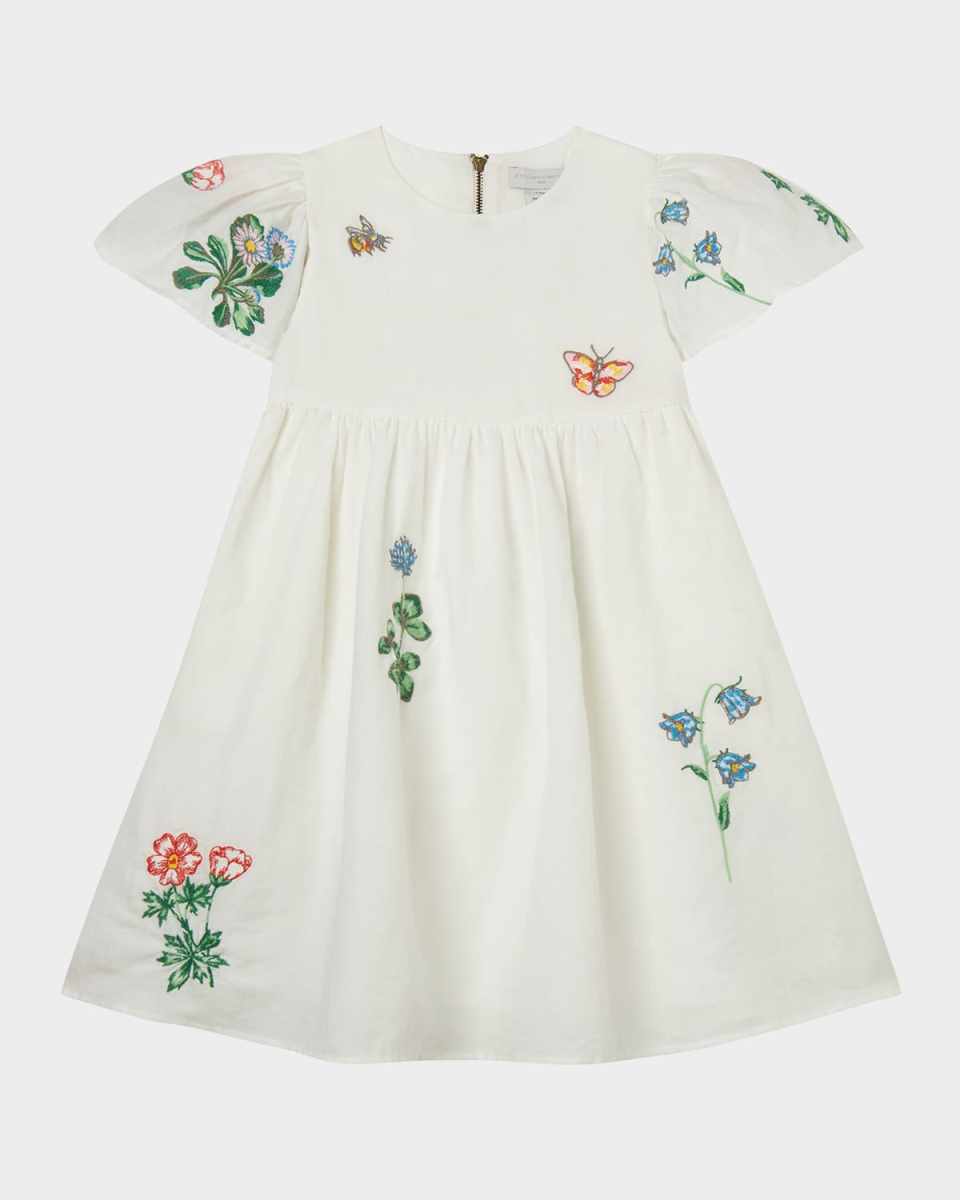 Girl's Embroidered Cotton-Linen Dress, Size 4-10